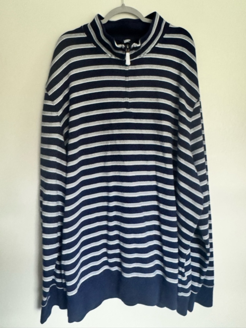 LANDS’ END - Men’s Traditional Fit Sweater 1/4 Zip - Navy Blue Stripe Size 4XLT